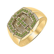Load image into Gallery viewer, tusakha 0.40 CTW Round Cut Green Tourmaline 14k Yellow Gold Plated Cross Ring for Men's.
