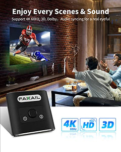 HDMI Switch 4K 60Hz HDMI Splitter FAKAIL HDMI 2.0 Switcher 2 in 1 Out & 1 in 2 Out Bi-Directional HDMI Splitter Support 4K 3D HDR for Xbox PS4 Blu-Ray Player Fire Stick Roku HDTV Monitor