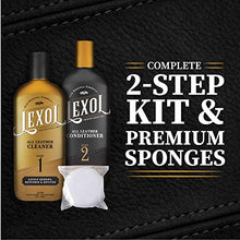 Load image into Gallery viewer, Lexol Leather Conditioner and Leather Cleaner Kit, Use on Car Leather, Furniture, Shoes, Bags, and Accessories, Trusted Leather Care Since 1933, 8 oz Bottles, Includes Two Application Sponges, Black.
