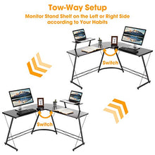 Load image into Gallery viewer, SERWALL L-Shaped Corner Desk 50.8" Computer Gaming Desk PC Table with Monitor Stand, Home Office Writing Workstation with Small Table, Space Saving- Black
