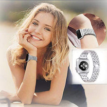 Load image into Gallery viewer, BORCHY Bling Bands Compatible with Apple Watch Band 38mm 40mm 41mm 42mm 44mm 45mm,Women Stainless Steel Metal Band Wristbands Strap Replacement for iWatch Series 7 6 5 4 3 2 1 SE,Silver, A-MZ38
