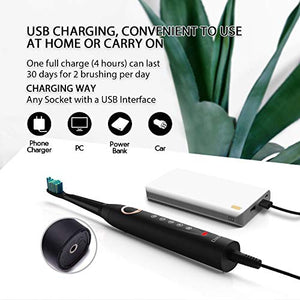 Electric Toothbrush - Dentist Recommended Smart Sonic Toothbrush with 5 Modes, 8 Dupont Brush Heads & Travel Case Included, USB Fast Charging, Black