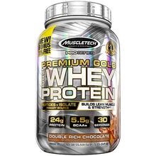 Load image into Gallery viewer, MuscleTech Premium Gold 100% Whey Protein Powder, Whey Protein Isolate &amp; Peptides Shake for Men and Women, 24 Grams of Protein, 5.5g BCAAs, Easy to Mix, Double Rich Chocolate, 2.2 Pounds (30 Servings)
