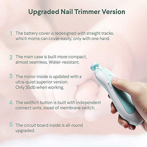 Electric Baby Nail Trimmer - Safe Toenail and Fingernails Care Trim with LED Light for Infant Toddlers Kids Adults - with 6 Interchangeable Pads and Adjustable Speed
