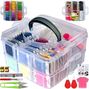188 Embroidery Floss Set Including Cross Stitch Threads Friendship Bracelet String with 2-Tier Transparent Box, Floss Bobbins and Cross Stitch Kits