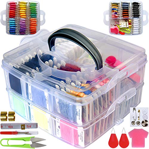 188 Embroidery Floss Set Including Cross Stitch Threads Friendship Bracelet String with 2-Tier Transparent Box, Floss Bobbins and Cross Stitch Kits