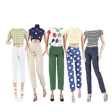 Load image into Gallery viewer, E-TING Lot 15 Items = 5 Sets Doll Clothes with 10 Pair Shoes Accessories for 11.5 Inch Girl Doll Outfits Random Style(Leather Jacket + Casual Wear)
