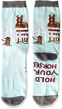 Load image into Gallery viewer, K. Bell Women's Novelty Casual Crew Socks, Hold Your Horses (Light Blue), Shoe Size: 4-10
