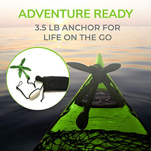 Gradient Fitness Marine Anchor, 3.5 lb Folding Anchor, Grapnel Anchor Kit for Kayaks, Canoes, (SUP) Paddle Boards, (Green, 3.5 lbs)