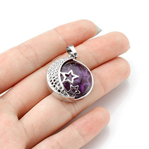 Jovivi Natural Gemstones Moon and Star Healing Crystal Chakra Pendant Necklace with 21.5in Stainless Steel Chain