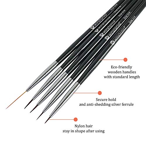 Load image into Gallery viewer, Winstonia 5 pcs Nail Art Brushes Set Liner Striping Brush for Strokes, Details Painting, Blending, Elongated Lines - FINE LINE