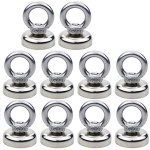 DIYMAG Magnetic Hooks, 40 lbs(18 KG) Pulling Force Rare Earth Magnetic Hooks with Countersunk Hole Eyebolt for Home, Kitchen, Workplace, Office and Garage, Pack of 10, Silver, DIY-NJ25-10P