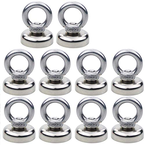 DIYMAG Magnetic Hooks, 40 lbs(18 KG) Pulling Force Rare Earth Magnetic Hooks with Countersunk Hole Eyebolt for Home, Kitchen, Workplace, Office and Garage, Pack of 10, Silver, DIY-NJ25-10P