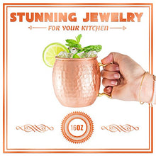 Load image into Gallery viewer, Moscow Mule Copper Mugs - Set of 4 - 100% HANDCRAFTED Pure Solid Copper Mugs - 16 Oz Gift Set with Highest Quality Cocktail Copper Straws, Copper Shot Glass &amp; 2 E-Books by Copper-Bar
