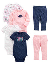 Load image into Gallery viewer, Simple Joys by Carter's Baby Girls' 6-Piece Bodysuits (Short and Long Sleeve) and Pants Set, Pink/Navy, Newborn
