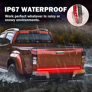 LED Truck Tailgate Light Bar, Wayup 60 Inch Quad Row LED Truck Bed Light Strip with White Reverse, Red Brake/Running, Red Turn Signal/Double Flash Strobe Light for Trucks Pickup RV Van Dodge Ram