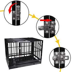48'' Size Heavy Duty Pet Dog Cage Strong Metal Crate Kennel Playpen w/Wheels&Tray