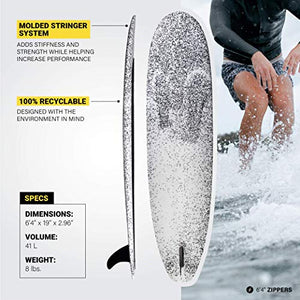 Formula Fun 6'4'' Zippers, Foamie Surfboard, Foam Surfboard with No Wax or Resin Required, Durable, Waterproof, and Flexible Foam Board, Made in The USA