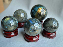 Load image into Gallery viewer, FHNP367 Labradorite Sphere Natural Labradorite Ball 2.5 inches Crystal Sphere with The Wood Stand
