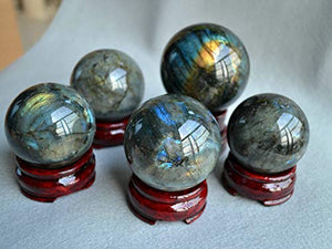 FHNP367 Labradorite Sphere Natural Labradorite Ball 2.5 inches Crystal Sphere with The Wood Stand