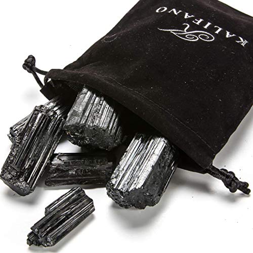 Load image into Gallery viewer, KALIFANO Crystal Starter Kit (2,000 Carats Total) - Black Tourmaline, Amethyst, Lepidolite, and Blue Kyanite (Information Cards Included)