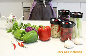 AMZUShome Fermenting Lids Kit Waterless Airlock For Wide Mouth Mason Jar Fermentation Not Crock Pots,Make Sauerkraut,Kimchi,Pickles Or Fermented Foods.4 Pack+1 Pump(Black)