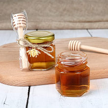 Load image into Gallery viewer, 1.5 oz Hexagon Mini Glass Honey Jars -30Pack Honey Jars with Wood Dipper, Gold Lid, Bee Pendants, Jutes - Perfect for Baby Shower, Wedding Favors, Party Favors
