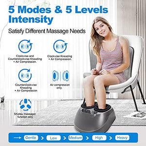 Foot Massager with Heat, MUJERBAY Shiatsu Foot Massager Machine, Full-Cover Air Compression Deep Kneading Foot Massager, for Plantar Fasciitis Feet Massager, Fit Up to Size 12 masajeador de pies