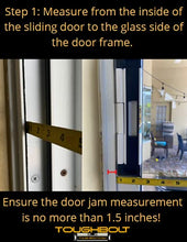 Load image into Gallery viewer, TOUGHBOLT Premium Sliding Glass Door Lock - Child Safety Lock with Double-DEADBOLT - Exterior Warning Sticker Included – See Tools Required to Install
