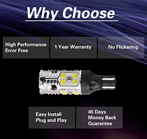 LASFIT 921 LED Bulb 912 T15 Reverse Back Up Light CANBUS Error Free Bulb 904 916 6000K Xenon White , 2022 New Upgrade Design(Pack of 2)