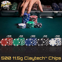 Load image into Gallery viewer, Fat Cat 11.5 Gram Texas Hold 'em Claytec Poker Chip Set with Aluminum Case, 500 Striped Dice Chips
