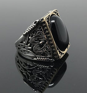 KAR 925K Stamped Sterling Silver Black Onyx Large Men's Ring I1O Gift for Him (12.25)