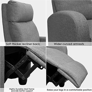 JUMMICO Fabric Recliner Chair Adjustable Home Theater Single Massage Recliner Sofa Furniture with Thick Seat Cushion and Backrest Modern Living Room Recliners (Grey)