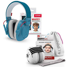 Load image into Gallery viewer, Alpine Muffy Baby Earmuff Black for age 0-3 and Muffy Kids Blue Earmuffs for age 5-16 Kids Hearing Protection Bundles
