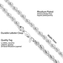 Load image into Gallery viewer, Lifetime Jewelry 7mm Rope Chain Necklace 24k Real Gold Plated for Men &amp; Women (White Gold, 20)
