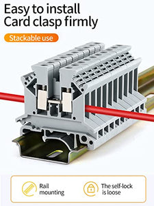 Erayco UK2.5N-GR DIN Rail Terminal Block, Screw Clamp, 600V 20A 24-12AWG, Pack of 100