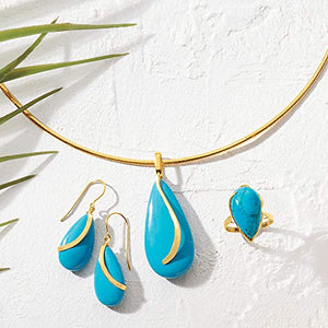 Ross-Simons Turquoise Teardrop Pendant in 14kt Yellow Gold For Women