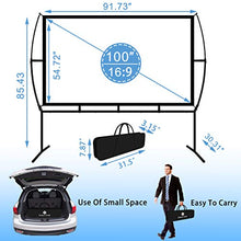 Load image into Gallery viewer, Projector Screen with Stand Foldable Portable Movie Screen 100 Inch（16：9）, HD 4K Double Sided Projection Screen Indoor Outdoor Projector Movies Screen for Home Theater (100 Inch) …
