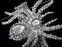 Load image into Gallery viewer, Alilang Women's Silvery Toned Clear Rhinestones White Spider Textured Halloween Bangle Bracelet

