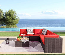 Load image into Gallery viewer, Devoko 7 Pieces Outdoor Sectional Sofa Patio Furniture Sets Manual Weaving Wicker Rattan Patio Conversation Sets with Cushion and Glass Table (Red)
