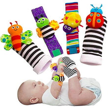 Load image into Gallery viewer, Blige SMTF Cute Animal Soft Baby Socks Toys Wrist Rattles and Foot Finders for Fun Butterflies and Lady bugs Set 4 pcs
