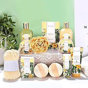 Spa Gift Basket for Women, Spa Luxetique Spa Gift Set for Women - Vanilla Scented Bath Set, 12 Pcs Relaxing Home Spa Kit with Bath Salts, Bath Bombs, Body Scrub, Spa Gifts for Women