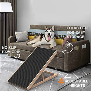 SASRL Adjustable Pet Ramp for All Dogs and Cats - Folding Portable Dog Ramp for Couch or Bed with Non Slip Carpet Surface, 40”Long and Height Adjustable from 9”to 24” - Up to 100 Lbs