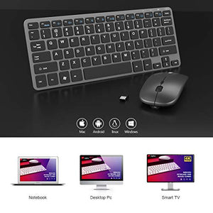 Wireless Keyboard and Mouse Combo, Inphic Rechargeable Wireless Mouse and Keyboard Combo Set with 2.4GHz USB Nano, Silent Click (65% Size-Gray)