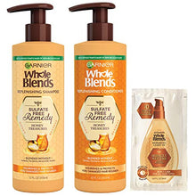 Load image into Gallery viewer, Garnier Haircare Whole Blends Sulfate Free Remedy Honey Treasures Replenishing Shampoo and Conditioner, Nourishes and Protects Very Damaged Hair, with Mask Sample (Package May Vary),, 12 Fl Oz
