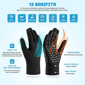 Winter Warm Touchscreen Gloves for Women Men - Triangle Anti-Slip Silicone Gel, Knit Thermal Soft Lining & Elastic Cuff, Driving Motorcycle Cycling Bike Sports Texting Gloves(One-Size, Black)