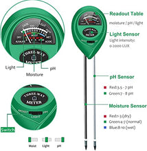 Load image into Gallery viewer, apine Soil Moister Meter, 3 in 1 Soil pH Tester, Soil Test Kit for Lawns, Garden, Farm, House, Indoor, Outdoor, Hydrometer for Plants.

