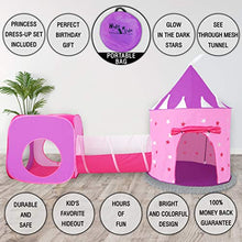 Load image into Gallery viewer, Gift for Girls, Princess Tent with Tunnel, Kids Castle Playhouse &amp; Princess Dress up Pop Up Play Tent Set, Toddlers Toy Birthday Gift Present for Age 3 4 5 6 7 Years, Glow in The Dark Stars, Indoor
