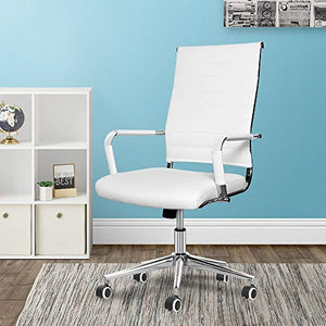 Okeysen Office Desk Chair, Ergonomic High Back Ribbed, Height Adjustable Tilt, Upgraded Seat with Arm PU Wrap, Swivel Executive Conference Task Rolling Chair. (White)