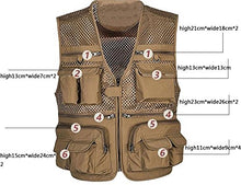 Load image into Gallery viewer, Zhusheng Men&#39;s Mesh 16 Pockets Photography Fishing Travel Outdoor Quick Dry Vest Breathable Waistcoat Jackets (Small, Light Khaki)
